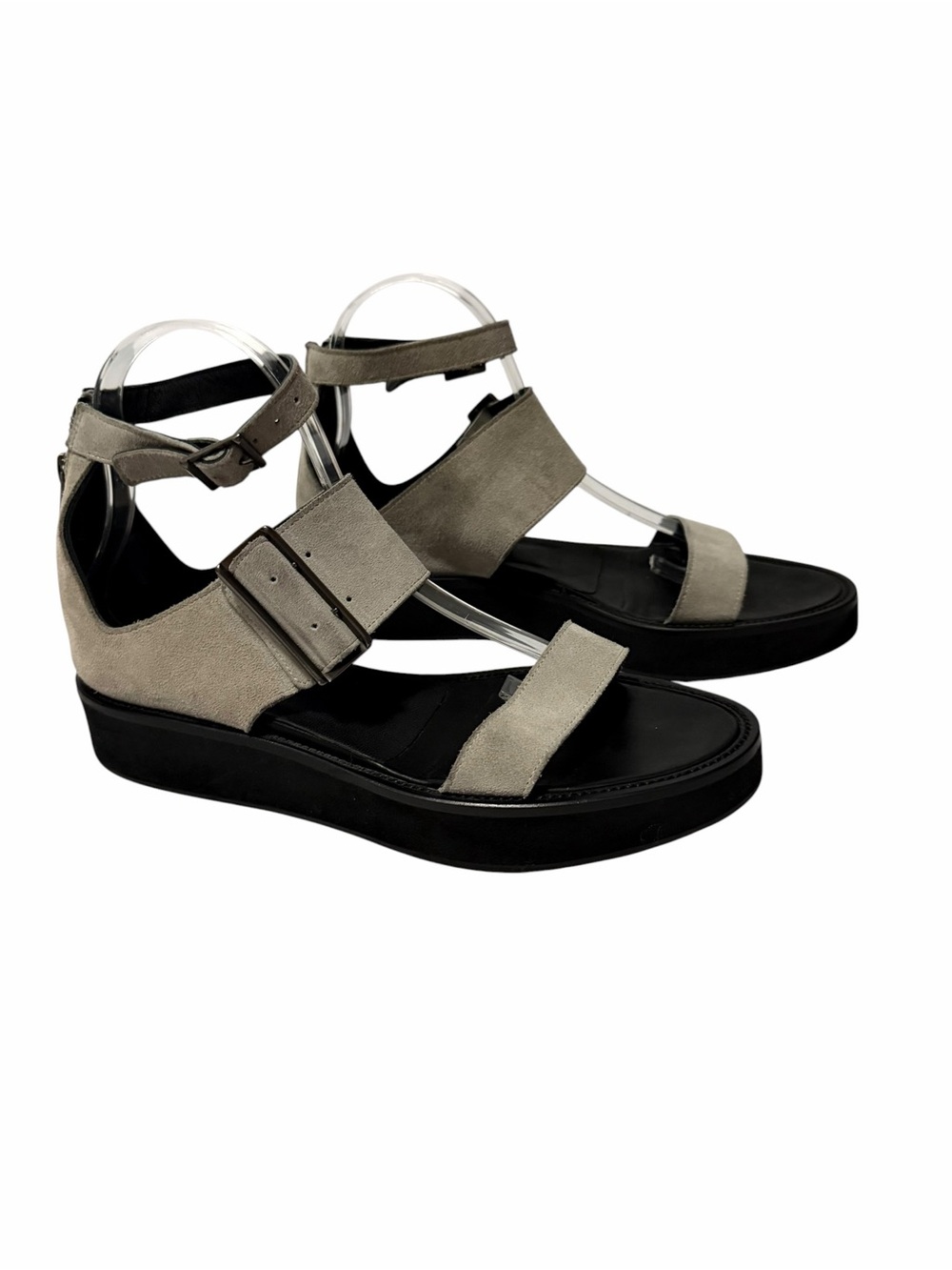 Helmut Lang Gray Suede Leather Sandals Size 39 8.5-9 Platform Gladiator Neutral